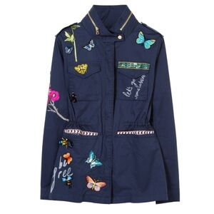 desigual pakaian jadi wanita navy utility jacket butterfly bird bee